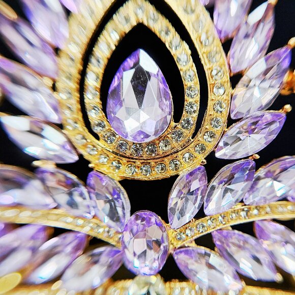 Quinceanera Crown, Purple Rhinestone Crown, Large Size Crown, Gold Crystal Crown - Picture 6 of 7